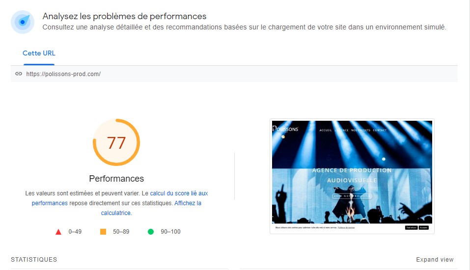Performances Site Internet Polissons Prod- Agence Web Menton cote d'azur
